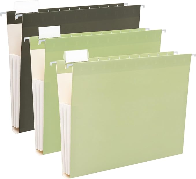 6 Pack Extra Capacity Hanging File Folders Letter Size, Reinforced Expandable Folders with 1/5-Cut Tabs for Filing Cabinets, Durable Office & Home Organizer, Green