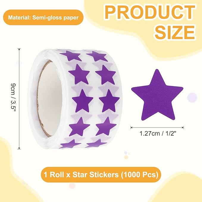 PATIKIL Star Stickers Roll 1/2", 1000 Pcs Self-Adhesive Reward Stickers Star Labels for Behavior Chart Classroom Teacher Supplies and DIY Craft, Violet