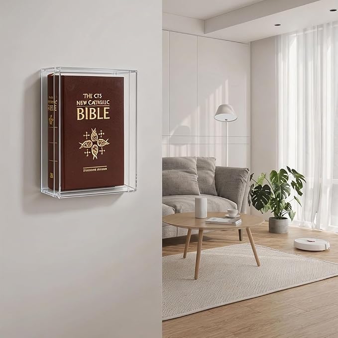 Acrylic Bible Display Case Wall Mount, Clear Acrylic Display Case for Bible, Vertical & Horizontal Book Protector Case for Collectors to Display and Storage Bibles, DVDs, 10.2 x 7 x 2.4 Inch