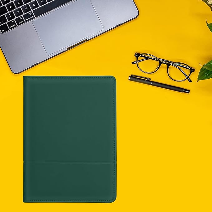 Classic Padfolio/Junior Portfolio Folder Case, Business A5 Binder Organizer Notepad for Men Women, 5 x 8 Writing Pad Included,Dark Green