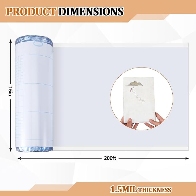 AmazingSpark 16" x 200 ft Open-Edge Adjustable Archival Book Jacket Covers Gloss 1.5-mil Rolls, Foldable Book Dust Jacket Covers, Super Clear Acid Free Cover for Hardcover Library Collection Document