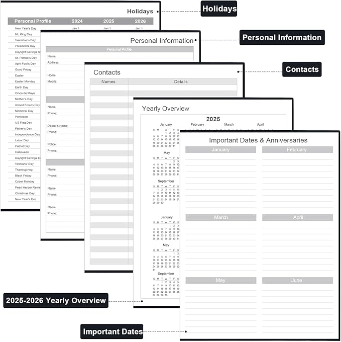 Daily & Monthly Planner for 2026 or Anytime - ADHD Planner Two Pages Per Day, Daily Planner Undated to Increase Focus, Eliminate Overwhelm, Achieve Your Biggest Goals, 8.5'' × 11'', Black