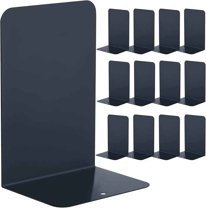 Beeveer 6 Pairs Metal Bookends Book Stopper for Shelves Office Book Holder Library Bookend for Heavy Books Desk Home Bookshelf School (Black)