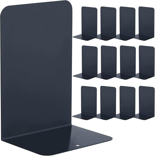 Beeveer 6 Pairs Metal Bookends Book Stopper for Shelves Office Book Holder Library Bookend for Heavy Books Desk Home Bookshelf School (Black)