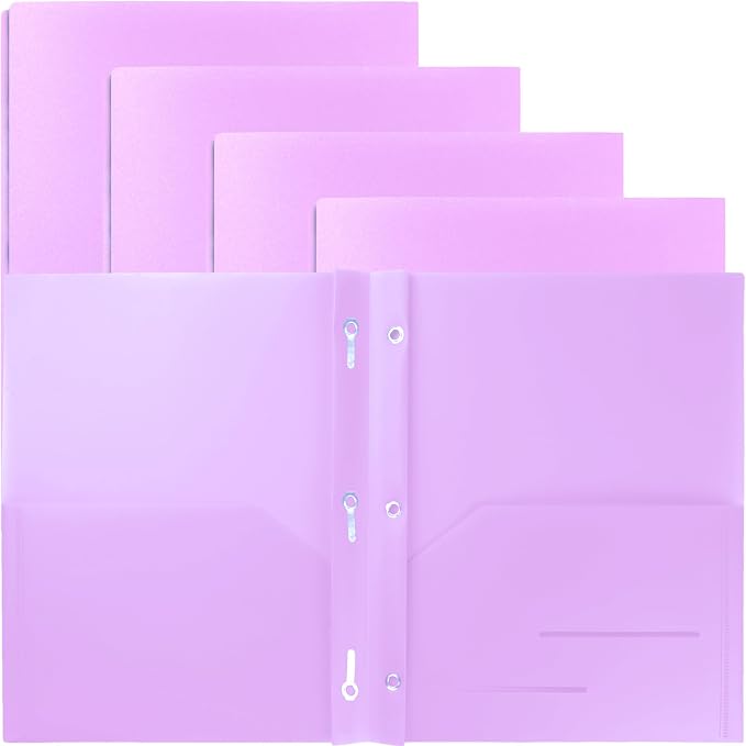 Youngever 6 Pack Heavy Duty Plastic Two Pocket Folders with 3 Prongs, Metal Prongs Fastener, Heavy Duty Plastic 2 Pocket Folder (Mauve)