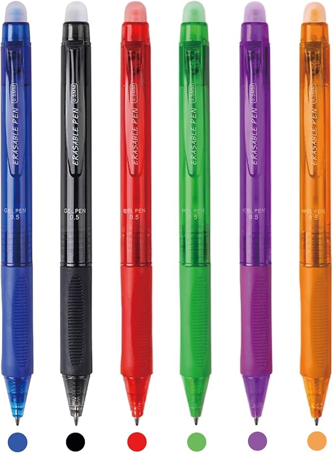 MOZXIRZ 6 Pcs Erasable Colored Pens Retractable Pens Colorful Gel Pen Point Smooth Writing Pen Cute Erasable Pens for Women Girls Men Boys Back to School Supplies Office Supplies (6Pcs Colored)