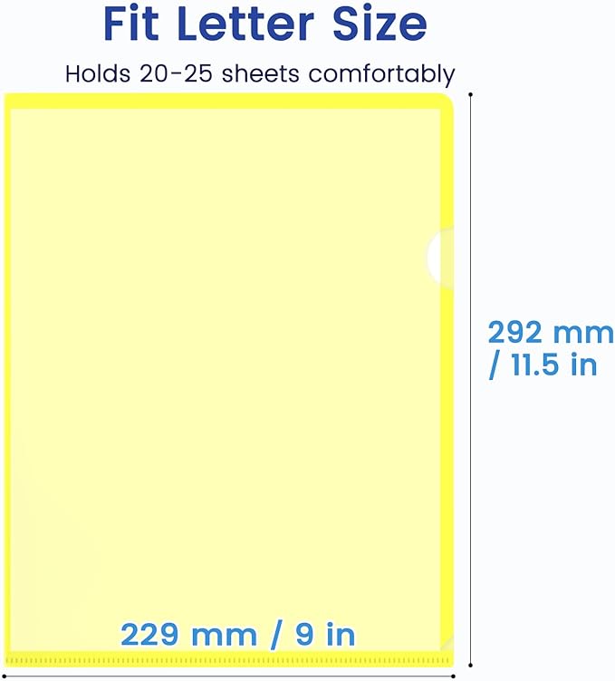 Sooez 36 Pack Clear Document Folder Project Pockets, Clear Plastic Folders Letter Size Plastic Document Folders Paper Poly Jacket Sleeves Folders Copy, 6 Assorted Colors