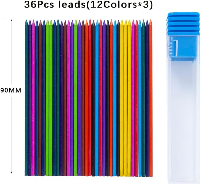 3PCS Mechanical Pencil Set 2.0mm 2B Refillable Auto Pencils Built-in Sharpener 1 Box (36 Color Leads) 1 Eraser Smooth Writing & Drawing Tools for Artists, Office & School Supplies Sketching Drawing