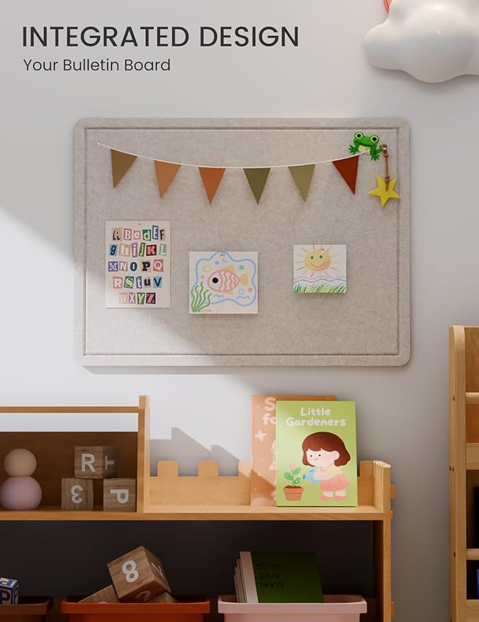 Fluxynara Bulletin Board, 23.6" x 17.5" Cork Board Alternative with 12 Safe Removable Adhesive Tabs, Foldable Felt Pin Board for Home Office, Classroom, Bedroom,Entryway for Walls—Oatmeal