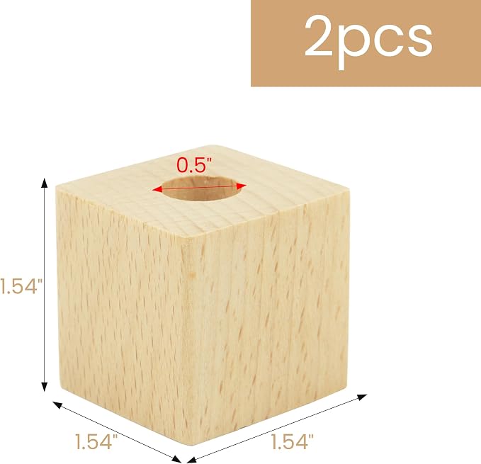 2 Pcs Beech Wood Pencil Holder Single Slot Pen Stands for Office & Home Desk (0.55" Hole, Pen Not Included)