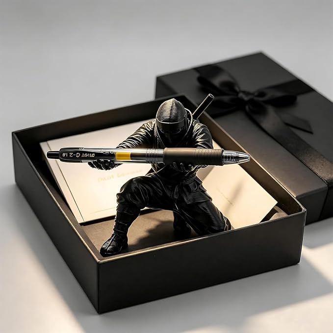 Ninja Warrior Pen Holder, 3D Printed Desk Organizer Stand with Sword and Weapon Accessories, Black, Set of 2