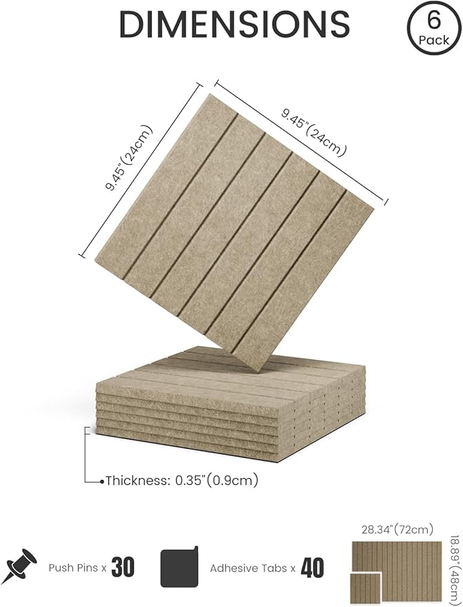 Fluxynara Felt Bulletin Board Tiles -28"x18" with 40 Adhesive Tabs, Cork Board Alternative for Office Decor, Push Pin Board Wall Organizer 6-Pack (Earth Brown)