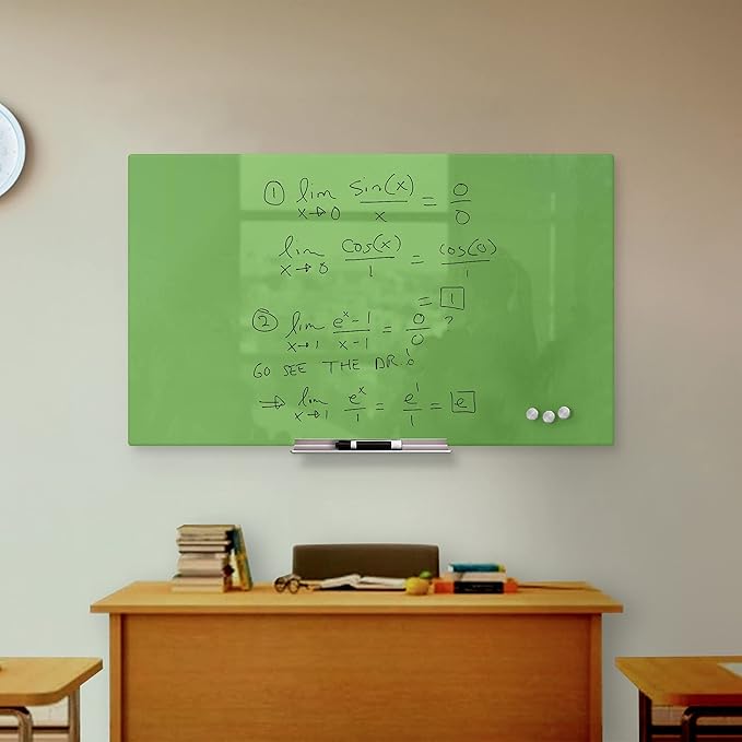 Magnetic Glass Dry Erase Board, Frameless Glass Green Board, 24" x 36", with Magnets, Markers, Aluminum Marker Tray, Magnetic Eraser for Office, Home & School by Fab Glass & Mirror