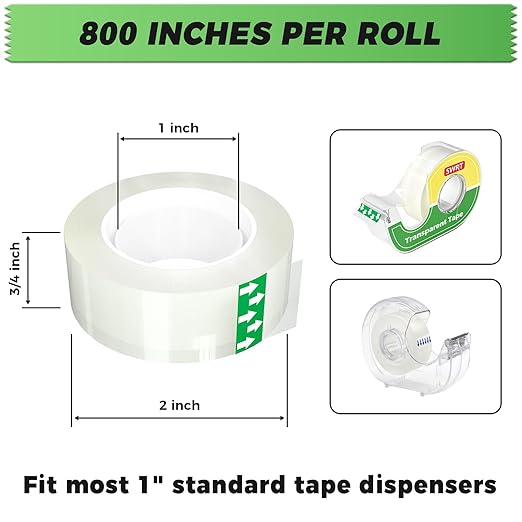 SWRT Tape, 12 Rolls Clear Tape Refills for Dispenser, Transparent Tape, 3/4 in x 800 in Tape Rolls, Strong Adhesive Tape for Gift Wrapping, Home, School & Office Tape