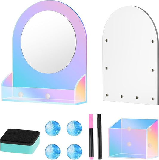MoKo Locker Accessories Set, Back to School Supplies College Essentials Includes Magnetic Acrylic Board, Locker Mirror, Markers Holder, Marker Pens and Locker Magnets, Colorful