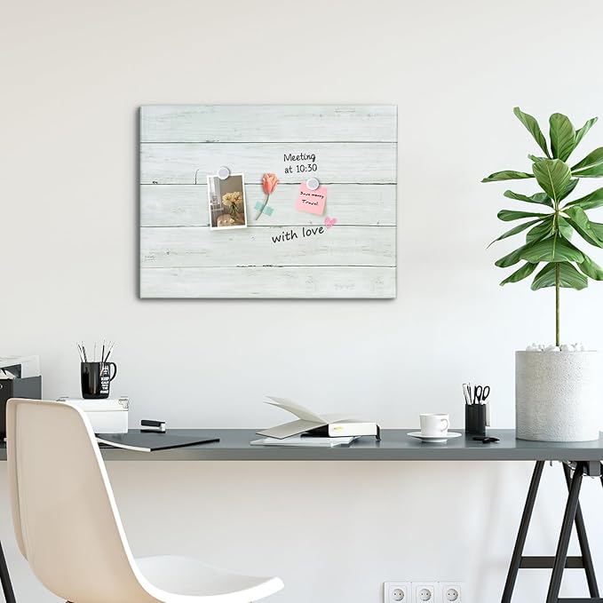 Wooden Planks Print Magnetic Surface Dry Erase Board, 30 x 20 inches Decorative White Board for Wall with Design, Frameless Dry Erase Board for Wall（Plank,5075,1pc）