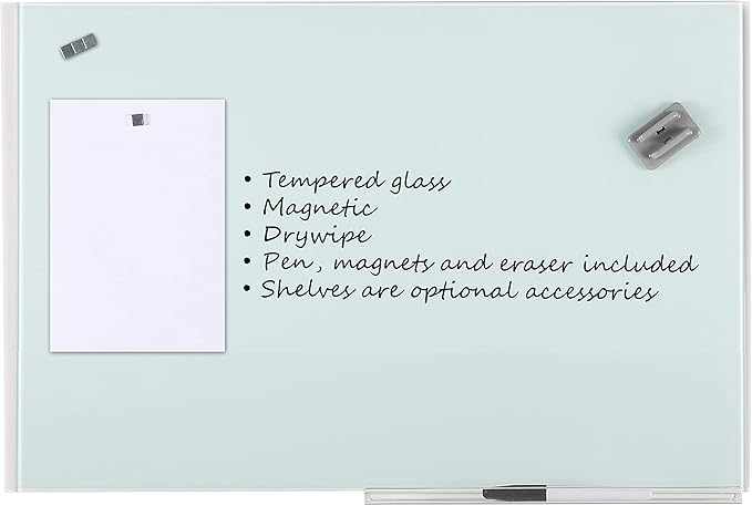 M&T Displays Wall Mounting Tempered Glass Dry Erase Write On Board Set Clear with Whiteboard Marker 4 Magnetic Pins for Office School Home Kids (23.63x35.44 inch)
