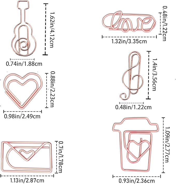 30Pcs Adorable Rose Gold Fancy Paper Clips Set, Cute Shaped Metal Clips with Travelers Accessories for Planner & Journal Supplies, Creative Decorative Bookmarks for Office School Home Organization