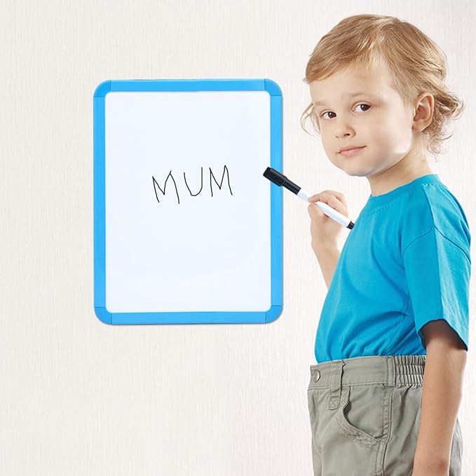 PTY Magnetic Dry Erase Board 8.5" x 11" with Magnetic Marker and 2 Magnets - Small Whiteboard for School Locker, Fridge, Office, Home (Blue Framed)