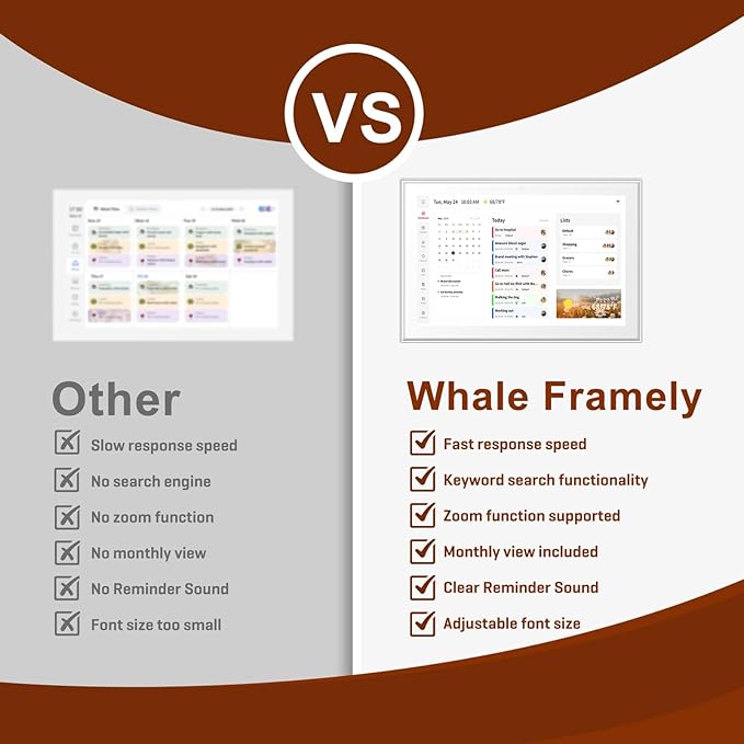 Whale Framely 10.1 Inch Digital Wall Calendar, Smart Family Schedule & Chore Chart, IPS FHD Touchscreen Wall Planner with Auto-Rotate, Wall Organizer, Gift for Women/Mom