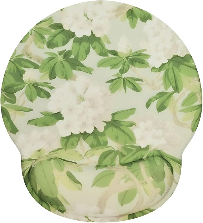 Lily Floral Mouse Pad Wrist Support Wrist Rest, Flower Ergonomic Mouse Pad with Non-Slip Base for Office Gaming Working Computers,Desk Accessories Pain Relief Mouse Mat, Flower Green