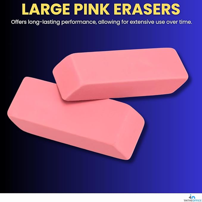 1InTheOffice Pink Bevel Eraser, Block Erasers, Slanted-Edge Rectangular Block, Large, 20 Pack