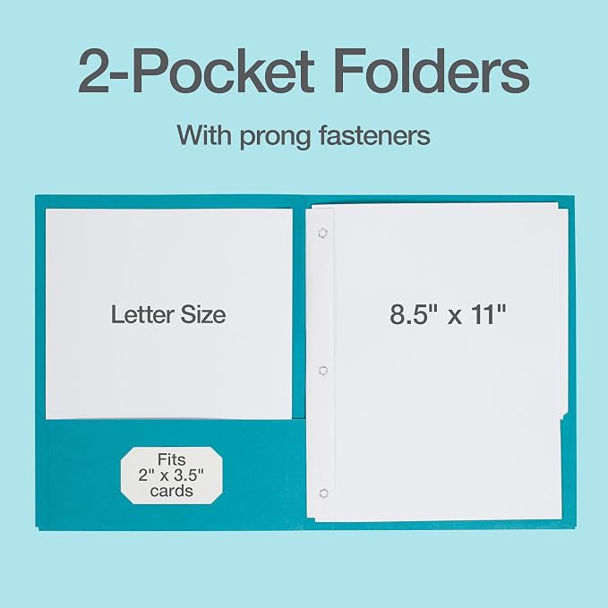 Oxford 2 Pocket Folders with Prongs, 25 Pack, Assorted Bright Colors, Made in the USA, Fits 100 Letter Size (8.5" x 11") Sheets, Durable Paper Folders for School, Office, and Home