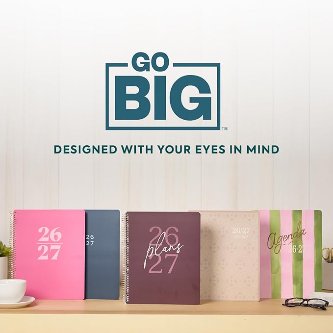 GO BIG Large-Print Planner April 2026–June 2027, 15-Month Twin-Loop-Bound Agenda Planner, Big Size, 8.5" x 11", Easy-to-Read Large Dashboard Layout, Plum Plans Cover