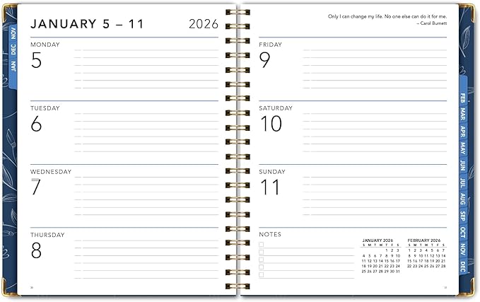 LARGE PRINT HARDCOVER 2026 Planner, 8.5"x11": 14 Months (November 2025 - December 2026), Daily Weekly Monthly Planner, Yearly Agenda, Bookmark, Pocket Folder and Sticky Note Set (Blueberry Vines)
