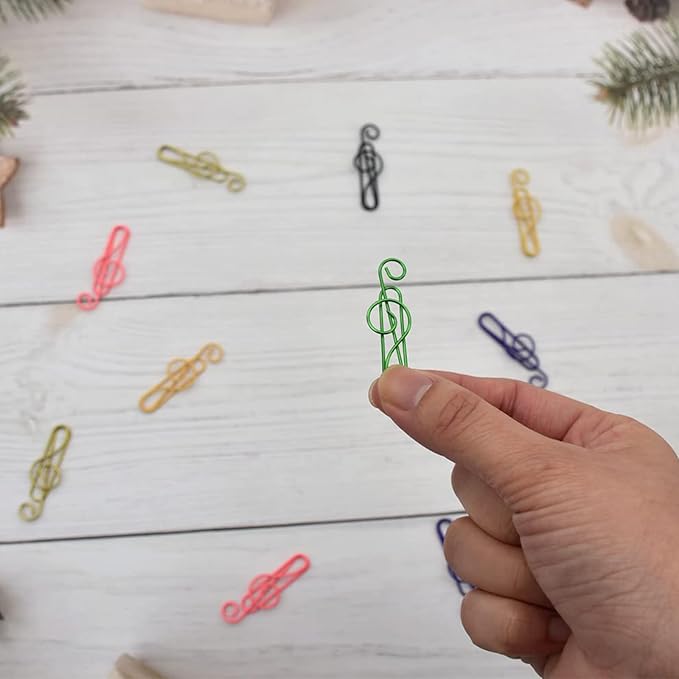 Vuzvuv 100Pcs Music Paper Clips 6 Colors, Cute Metal Musical Notes Shaped Bookmark Clips for Party Invitation Card, Cute Office Accessories for Document Organization,Funny Music Teacher Student Gifts