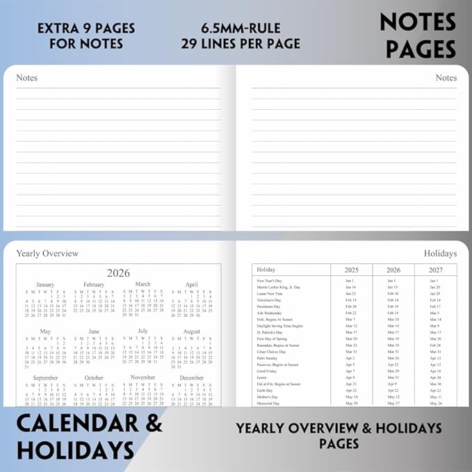 26-27 Academic Planner - Weekly and Monthly Planner, Jul 2026 - Jun 2027, Holidays, Contacts and Notes Pages, Vegan Leather Cover, Elastic Closure, 5.5”x8.25”, Rose Gold