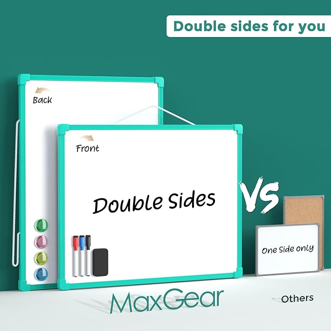 MaxGear Double-Sided Dry Erase Board for Wall, 16"x12" Hanging Whiteboard, Small Dry Erase White Board kit, Portable Whiteboard for Planning, Drawing, Memo, to Do List, Green Frame