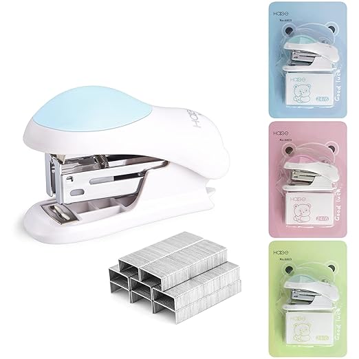 NEBURORA Blue Single Hole Puncher Metal with Soft-Handled Bundle Blue Mini Effortless Desktop Staplers with 400 Standard Staples