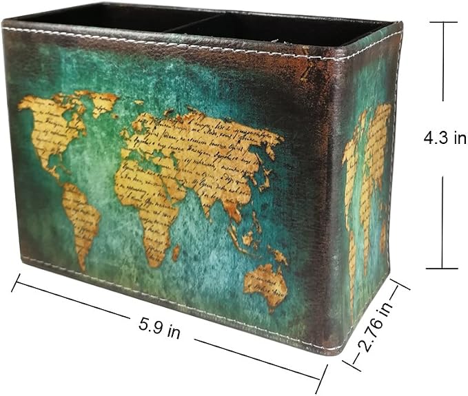 DreamsEden Vintage Pen Pencil Holder Cup Retro Pattern Desk Organizer for Home Office Bedroom (Blue World Map Square)