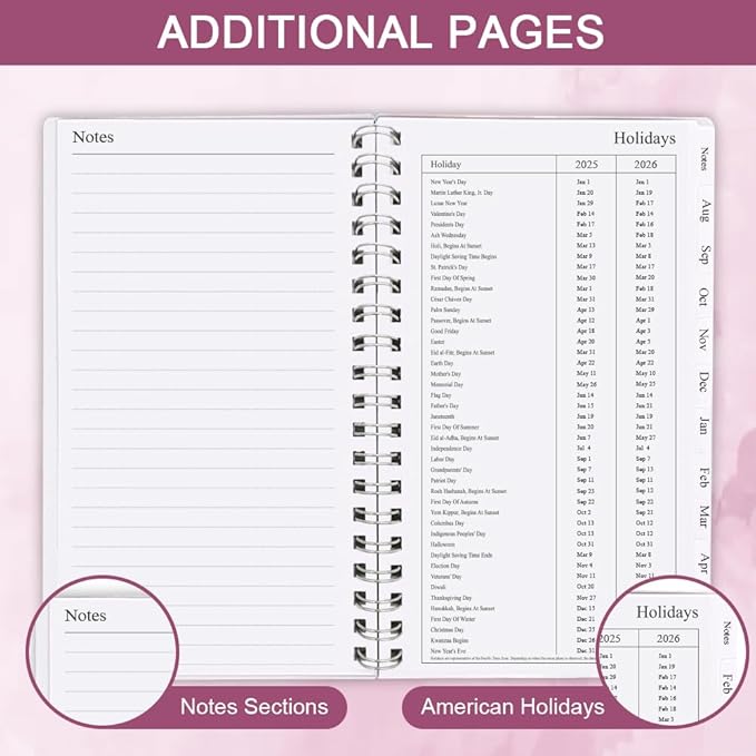 2026 Pocket Planner/Calendar - January 2026 - December 2026, A6 Weekly & Monthly Organizer Notebook & Journal to Track Goals, Easy to Organize Your Daily Life, 3.75" x 6.75", Pink