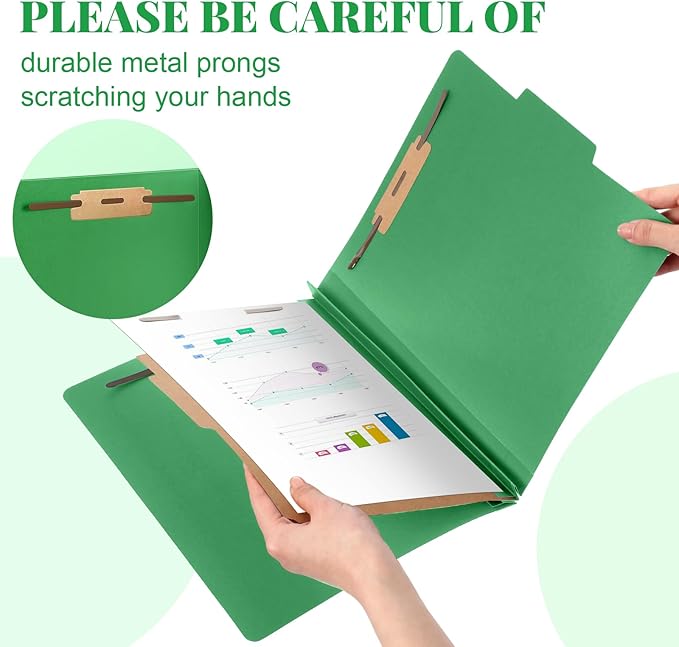 Skyygemm 12 Pcs Classification Folders Letter Size, 1 Divider Pressboard File Folder with Fasteners, Expanding File Organizer Bulk for School Teachers, Office Employee, Coworker, Staff (Green)