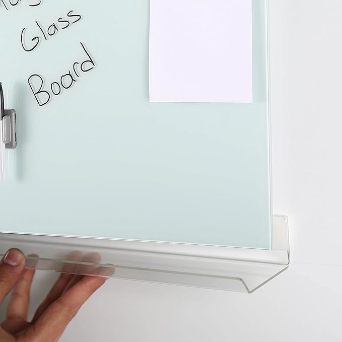 M&T Displays Wall Mounting Tempered Glass Dry Erase Write On Board Set Clear with Whiteboard Marker 4 Magnetic Pins for Office School Home Kids (13.78x13.78 inch)