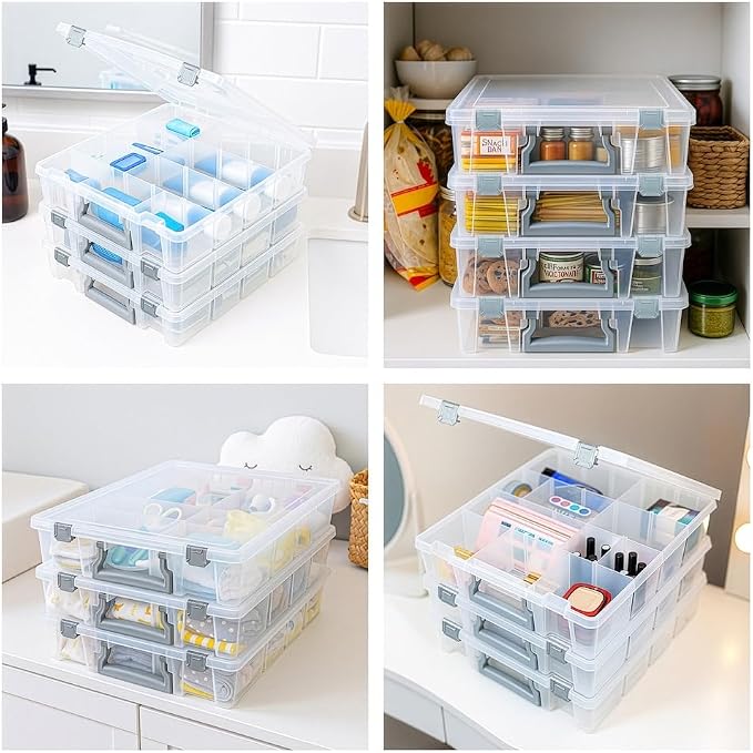 Best Kept Clear Plastic Storage Bin with Dividers | Multi - Use Container for Bathroom Counter, Kitchen, Pantry, Makeup & Beauty Essentials, 3 Pack