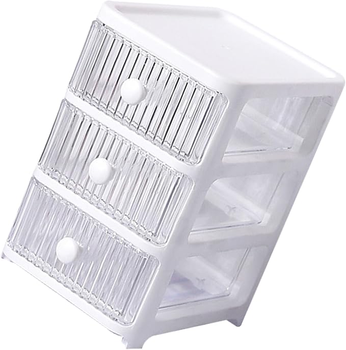 Desktop Storage Box, Transparent Plastic Stackable Desk Organizer with 4 Tier Drawers, Multi Layer Clear Drawer Organizer for Office Home Bedroom, Stationery Jewelry Cosmetics (3 Tier)