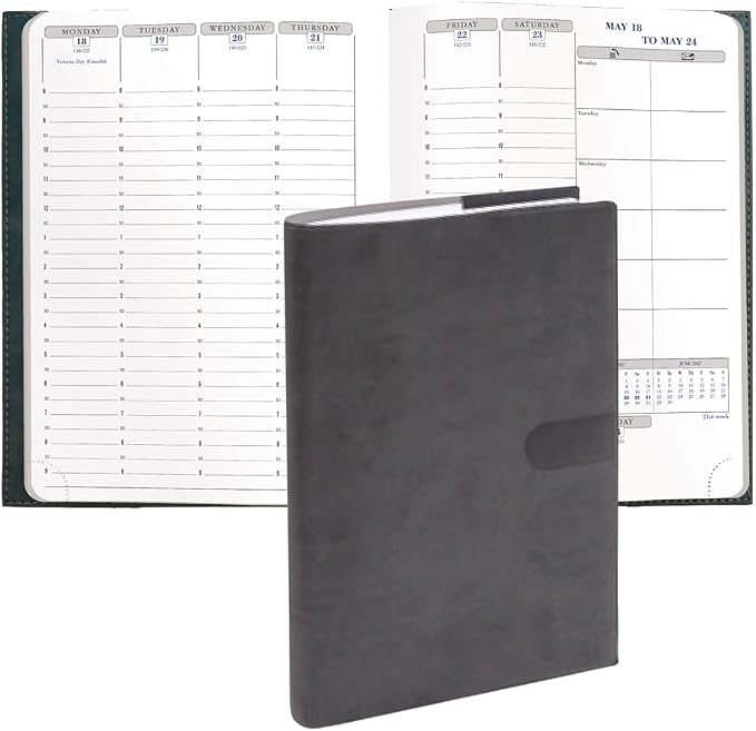 Exacompta 2027 Visual - Weekly/Monthly Planner - 12 Months, Jan. to Dec. - 6" x 8 1/4" - Smooth Faux Suede Texas Charcoal Black Cover - Time Management Appointment Organizer