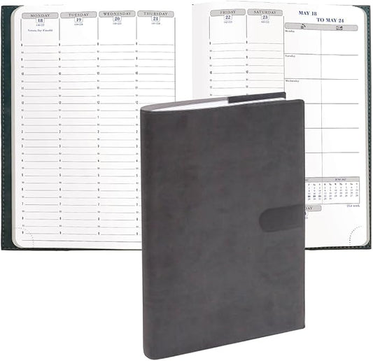 Exacompta 2027 Visual - Weekly/Monthly Planner - 12 Months, Jan. to Dec. - 6" x 8 1/4" - Smooth Faux Suede Texas Charcoal Black Cover - Time Management Appointment Organizer