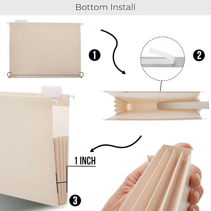 Y YOMA Letter Size - 24 Pack Extra Capacity Hanging File Folders Accordion Decorative File Folder Cute Colored Hanging Folder Organizer for Office Home with 1/5-Cut Adjustable Tabs, Mocha Color