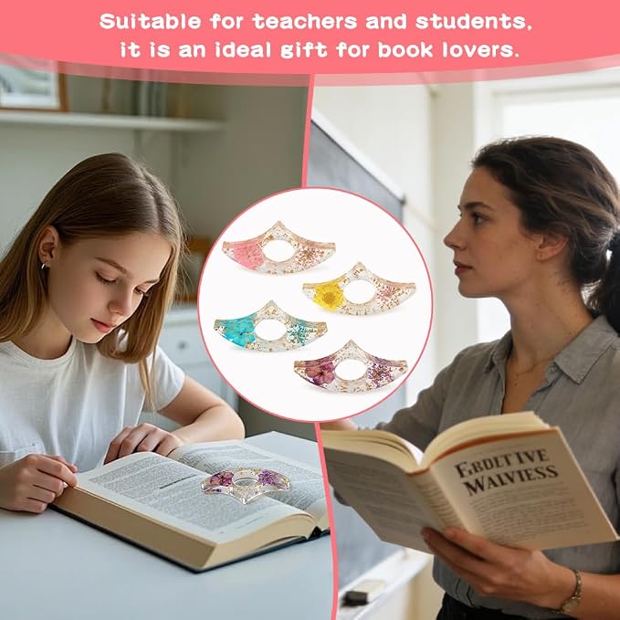 4 Pcs Thumb Book Page Holder Dried Flower Resin BookPage Holders for Reading, Finger Ring Opener Bookmark Thumb Page Opener Holder Book Accessories for Reading Lovers