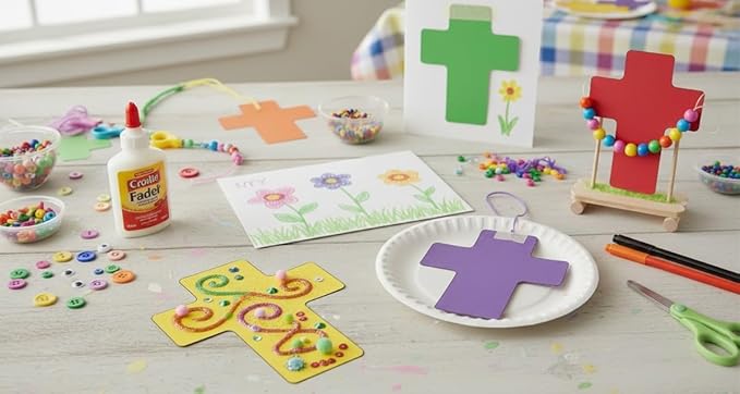SHAPES ETC. 31 Pcs Cross Assorted Color Cut-Outs 2.75in, Construction Paper Shapes, Easter Bulletin Board Decorations, DIY Crafts, Easter, Christmas, Religious, Wall Cutouts, VBS, Made in USA