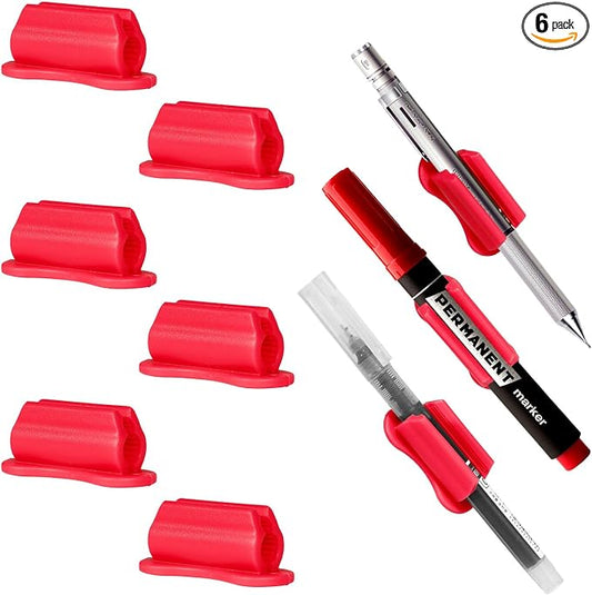 Adhesive Pen Holder for Desk Organizer,Pencil Holder Suitable for Office Desk Accessories,Flexible Pencil Holder for Walls Clipboards,School Office Supplies Stylus Pen Holder Organizer (6 Red)