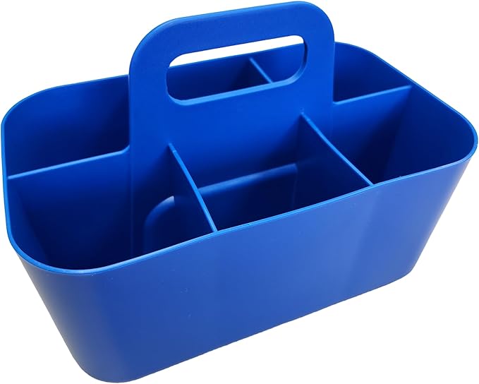 2 Pack Small 6 Compartment Multiuse Caddy Organizer with Handle Art Craft Supplies, Office, Desk, Stationery Pen Holder Stackable- Made In USA (Red/Blue)