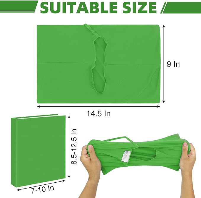 KICNIC Big LightGreen Fabric Book Cover for Hardcover, 9x11 Inch, 1 Pack, Up to 10”x12.5”, Adjustable School Book Sleeve Protector for Teens, Stretchable Decorative Cloth Book Sox for Book Lovers