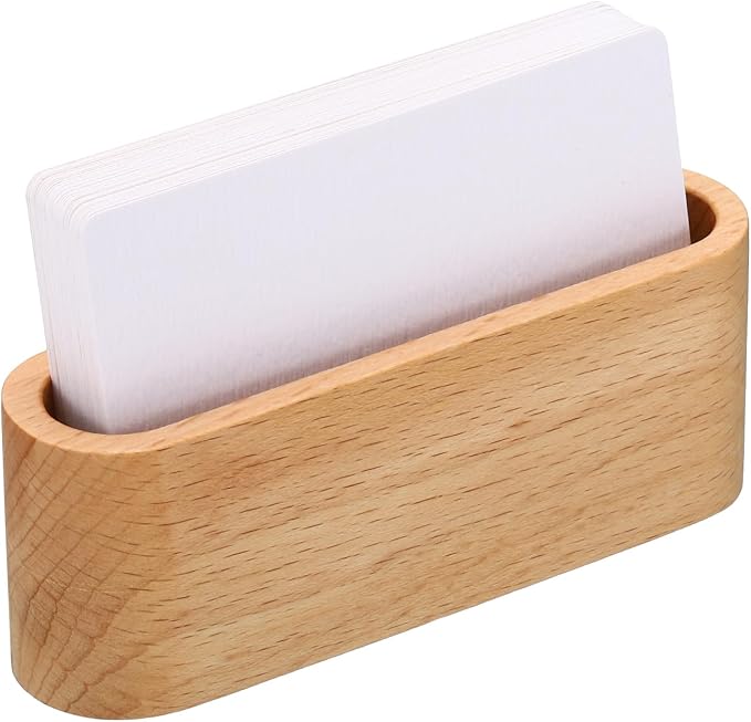PATIKIL Business Card Holder for Desk, 4pcs Single Slot Wood Business Card Holders Wooden Card Stand Organizer Cards Display for Office Exhibition, Brown