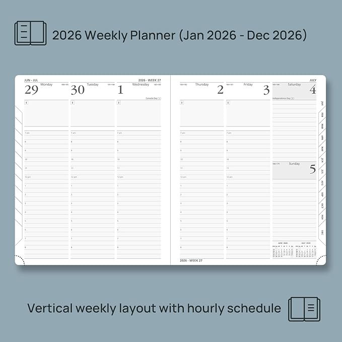 POPRUN 2026 Planner (Large-8.5'' x 10.5''), 2026 Weekly Calendar (Jan. 2026-Dec. 2026) with Hourly Time Slots, Weekly Monthly Appointment Book for Time Management, Leather Soft Cover - Green