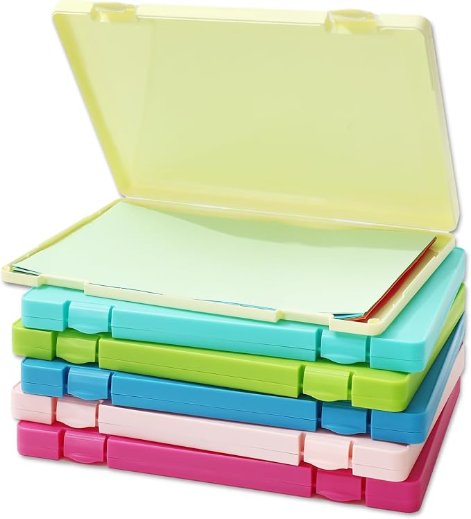 JarThenaAMCS 6 Pack Paper Storage Box 12.6 x 9.6 in Photo Scrapbook Storage Container A4 Pastel Art Supply Plastic Organizer Box for Card Paper Documents Craft Office School Supplies